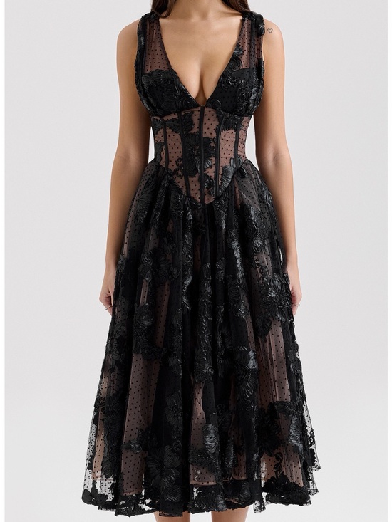 House of CB Dresses & Skirts - House of CB Black Lace Corset Midi Dress